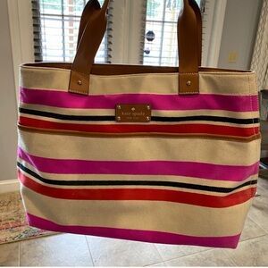 Kate Spade Pink and Tan Striped Tote